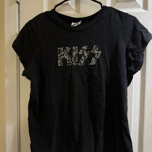 Vintage KISS Women’s Black Rhinestone Logo T-Shirt Rock Band Tee